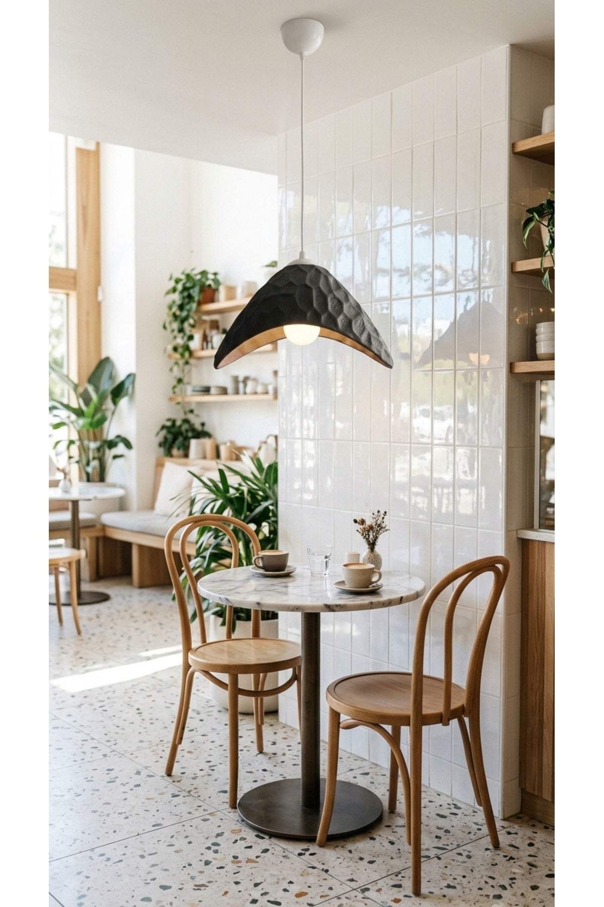 Oyma Desenli Tekli Sarkıt Avize 23x20 cm Ayarlanabilir Kablolu PLA Mutfak Adası ve Salon Aydınlatması - Siyah