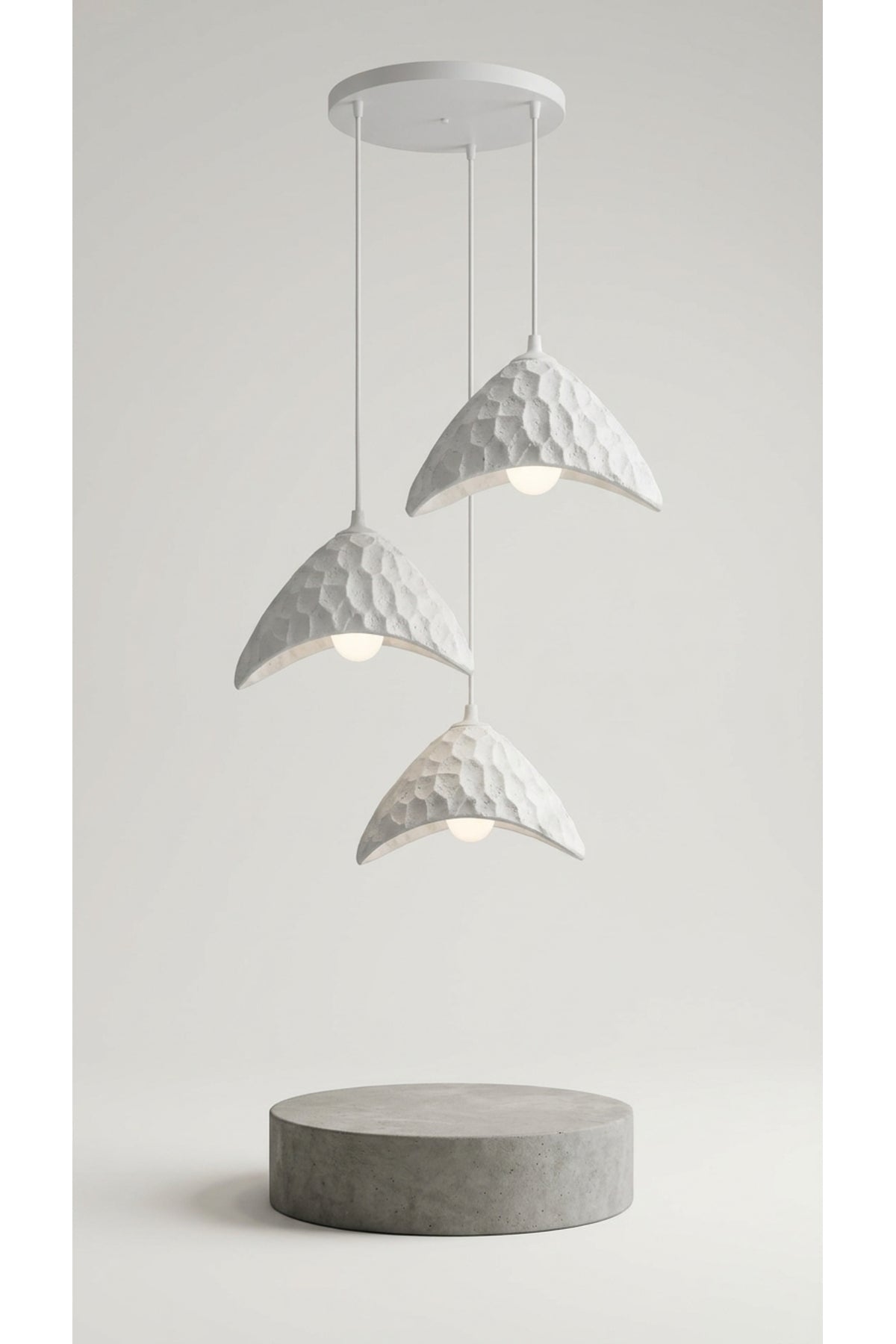 Oyma Desenli 3'lü Kademeli Sarkıt Avize 23x20 cm Ayarlanabilir Kablolu PLA Modern Salon ve Yemek Masası Aydınlatması - Beyaz