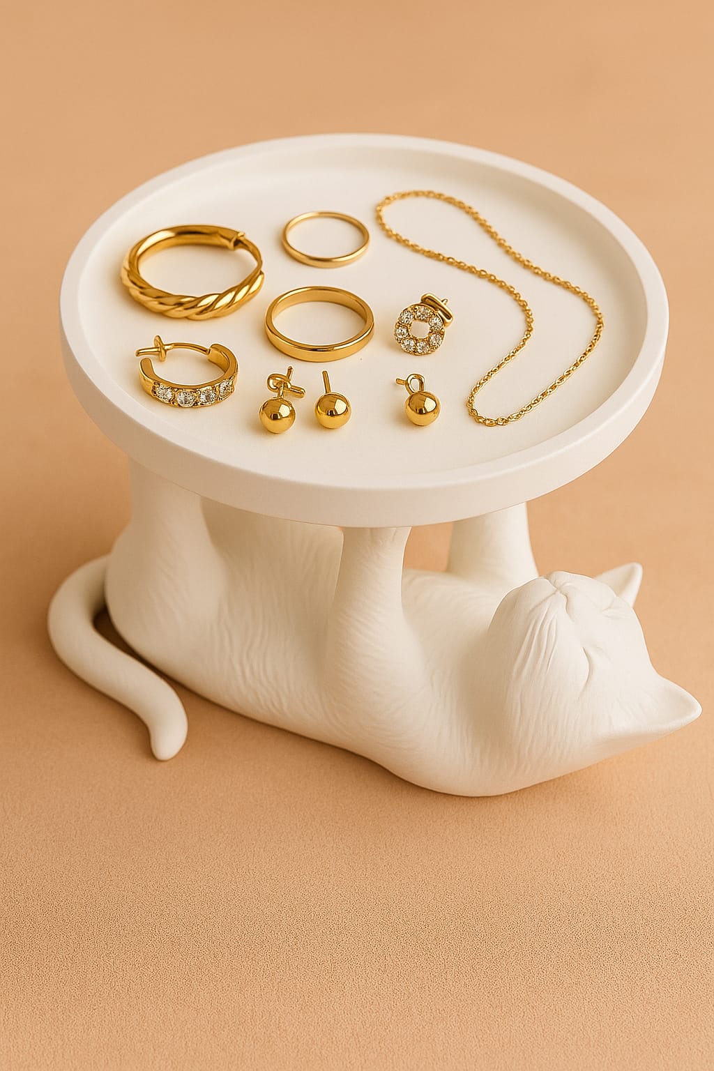 Kedi Sunumluk Tabak Beyaz 14 x 14 cm