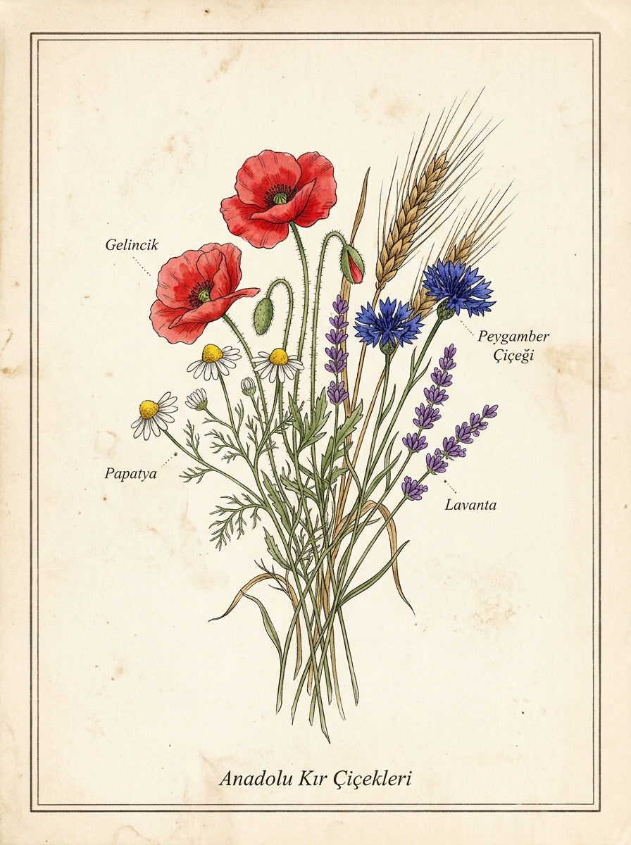 Botanik Çiçek Tablosu – Çiçek Koleksiyonu No. 02 | Çerçeveli Tablo 30x40