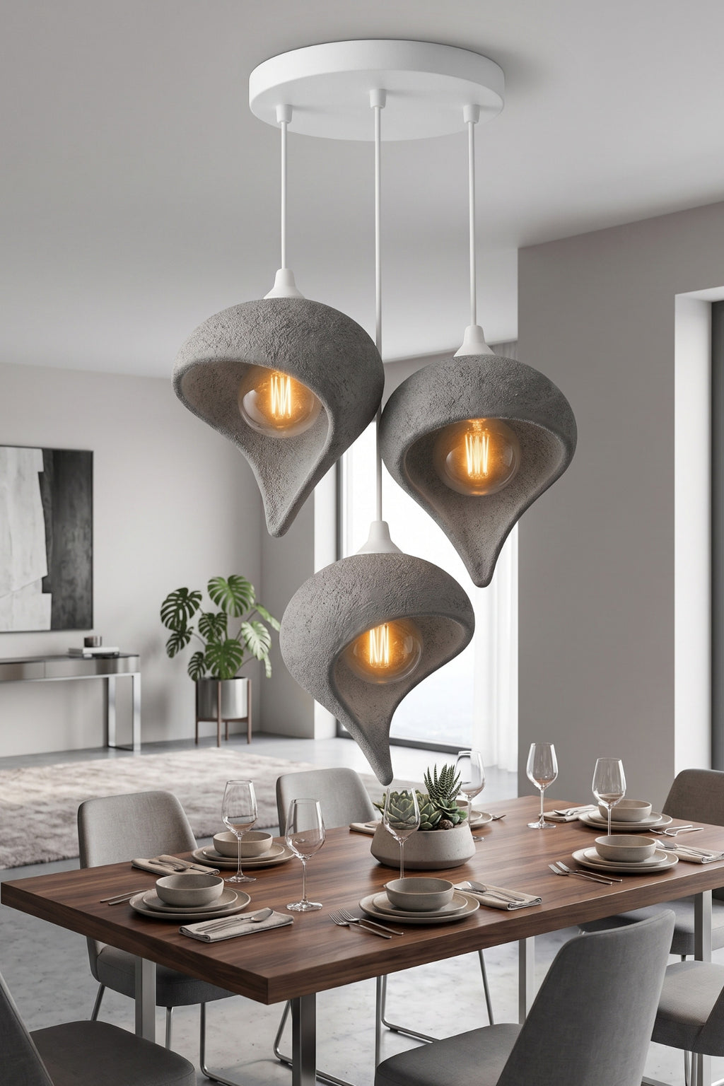 Beton Görünümlü Damla 3'lü Avize 30x22cm PLA Modern Sarkıt Ayarlanabilir Avize