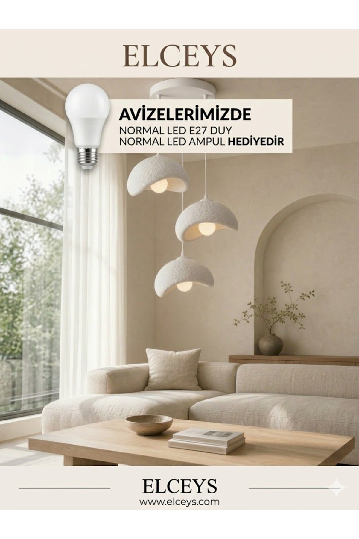 3 Lü Sarkıt Avize Rustik E27 Modern Avize Bohem Beton Görünüm (Normal Led Ampul e27 Hediye)