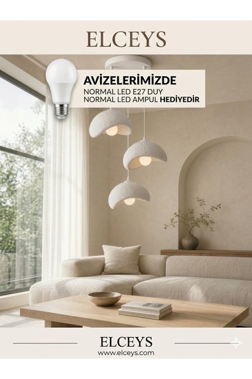 3 Lü Sarkıt Avize Rustik E27 Modern Avize Bohem Beton Görünüm (Normal Led Ampul e27 Hediye)