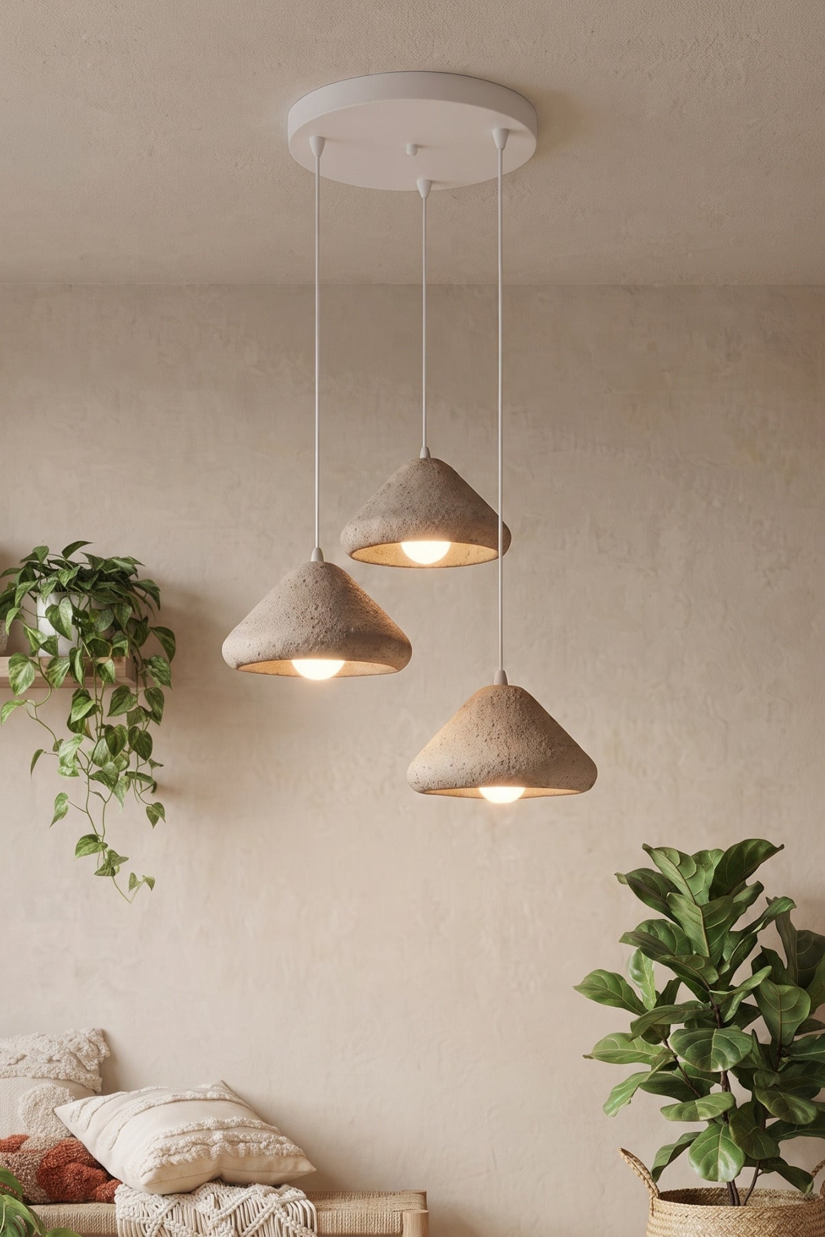 Mantar Başlıklı 3'lü Sarkıt Avize 24 x 24 Modern Tasarım Salon ve Mutfak Aydınlatma Dekoratif Sarkıt Lamba