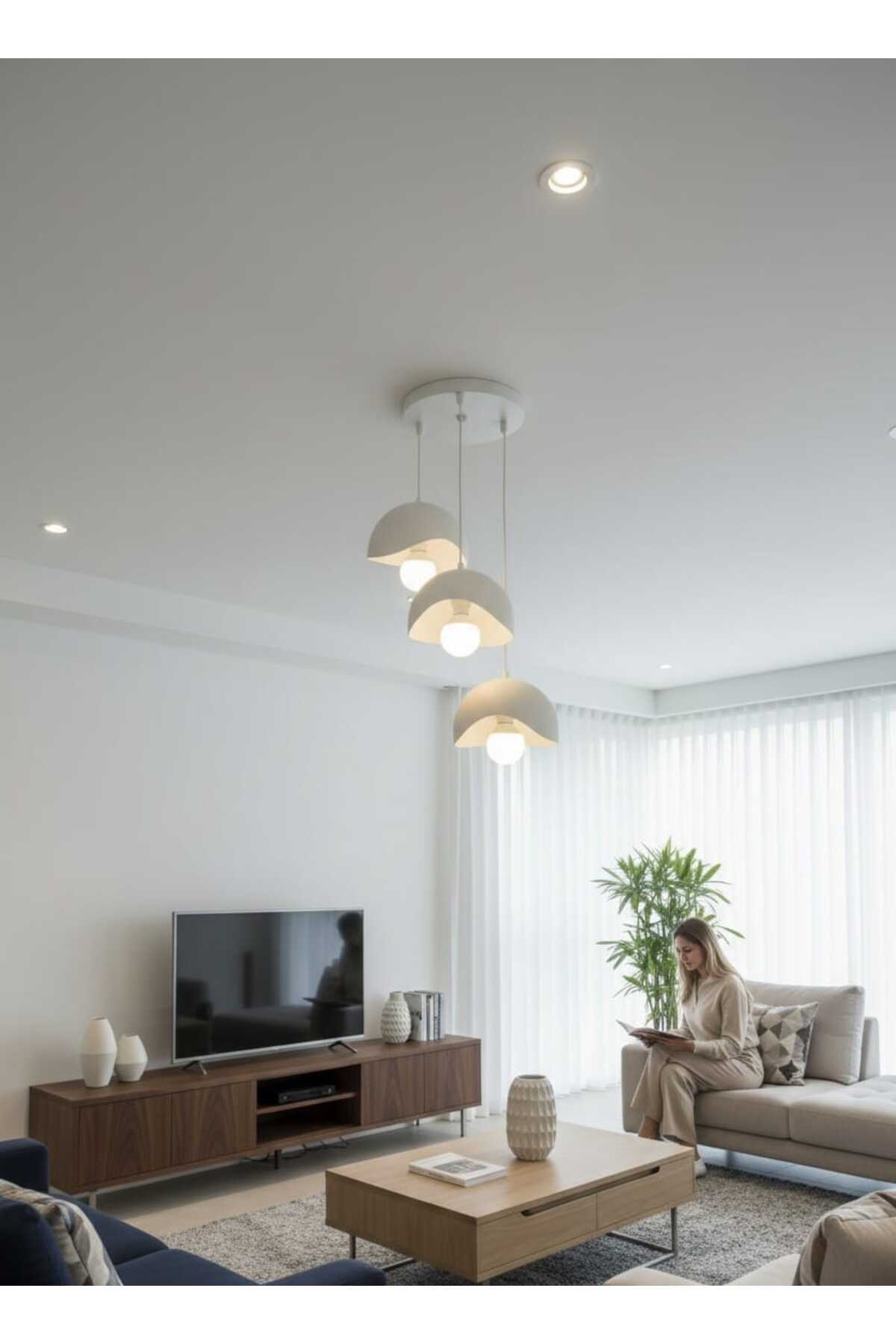 3 Lü Sarkıt Avize Rustik E27 Modern Avize Bohem Beton Görünüm (Normal Led Ampul e27 Hediye)