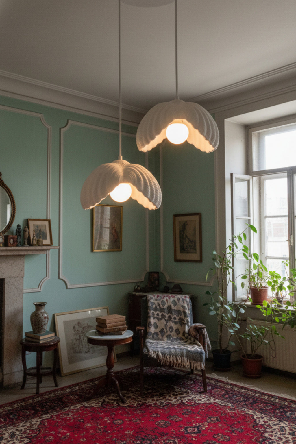 Beyaz 2 Li Lotus Formlu Avize Salon PLA Dayanıklı Sarkıt Aydınlatma Ayarlanabilir Kablo