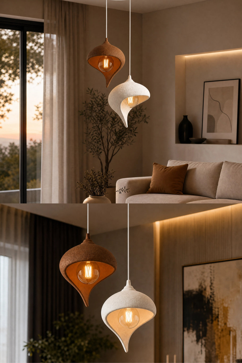 Modern Damla Formlu İkili Sarkıt Avize 30x22 cm Dekoratif Tasarım Salon ve Yatak Odası Aydınlatması