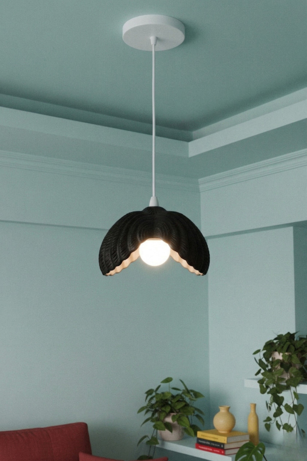 Siyah Tekli Lotus Formlu Modern Avize Salon Dayanıklı Plastik Dekoratif Sarkıt Aydınlatma