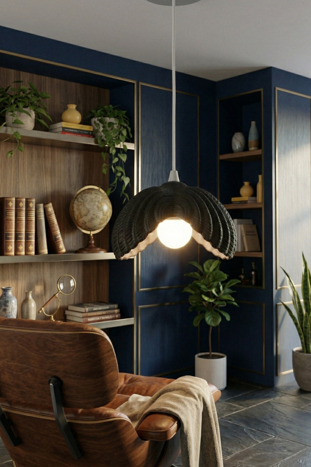 Siyah Tekli Lotus Formlu Modern Avize Salon Dayanıklı Plastik Dekoratif Sarkıt Aydınlatma