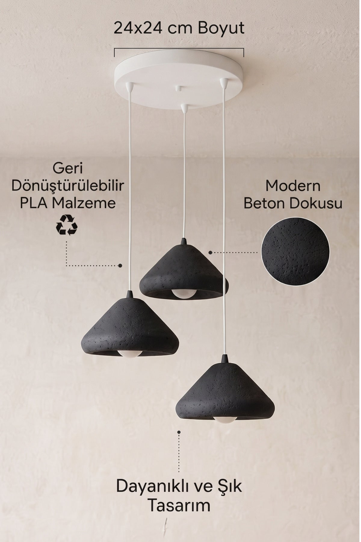 Mantar Başlıklı 3'lü Sarkıt Avize 24 x 24 Modern Tasarım Salon ve Mutfak Aydınlatma Dekoratif Sarkıt Lamba