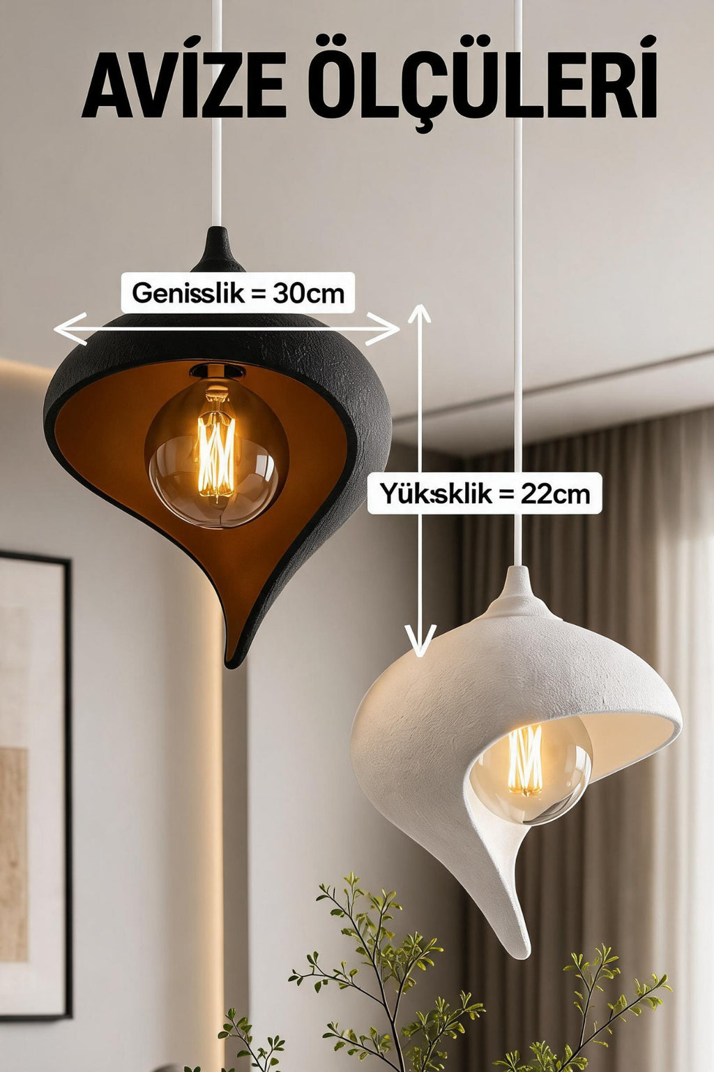 Modern Damla Formlu İkili Sarkıt Avize 30x22 cm Dekoratif Tasarım Salon ve Yatak Odası Aydınlatması
