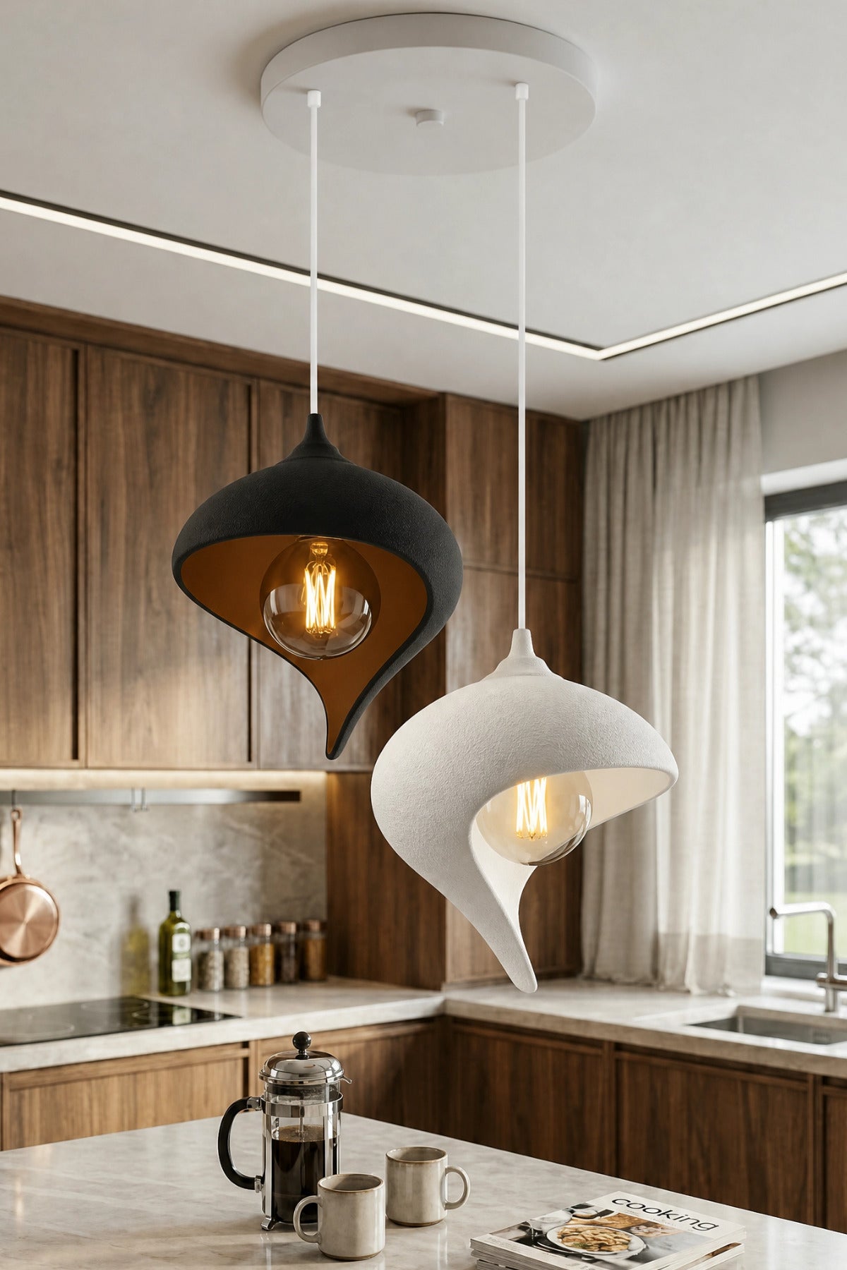 Modern Damla Formlu İkili Sarkıt Avize 30x22 cm Dekoratif Tasarım Salon ve Yatak Odası Aydınlatması