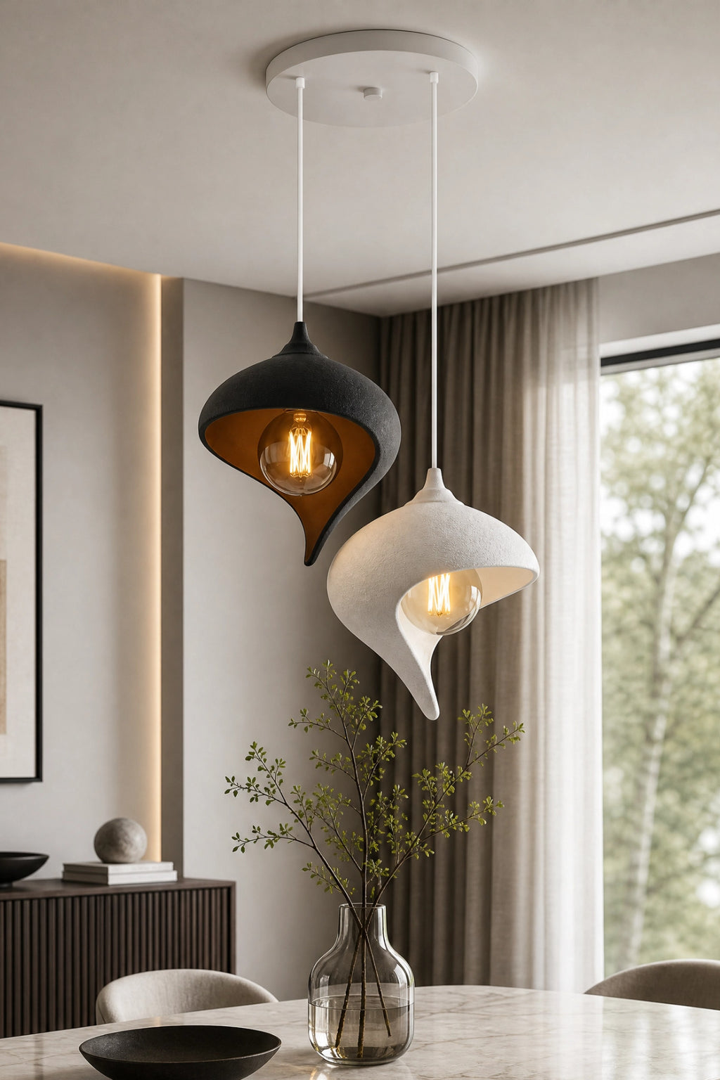 Modern Damla Formlu İkili Sarkıt Avize 30x22 cm Dekoratif Tasarım Salon ve Yatak Odası Aydınlatması
