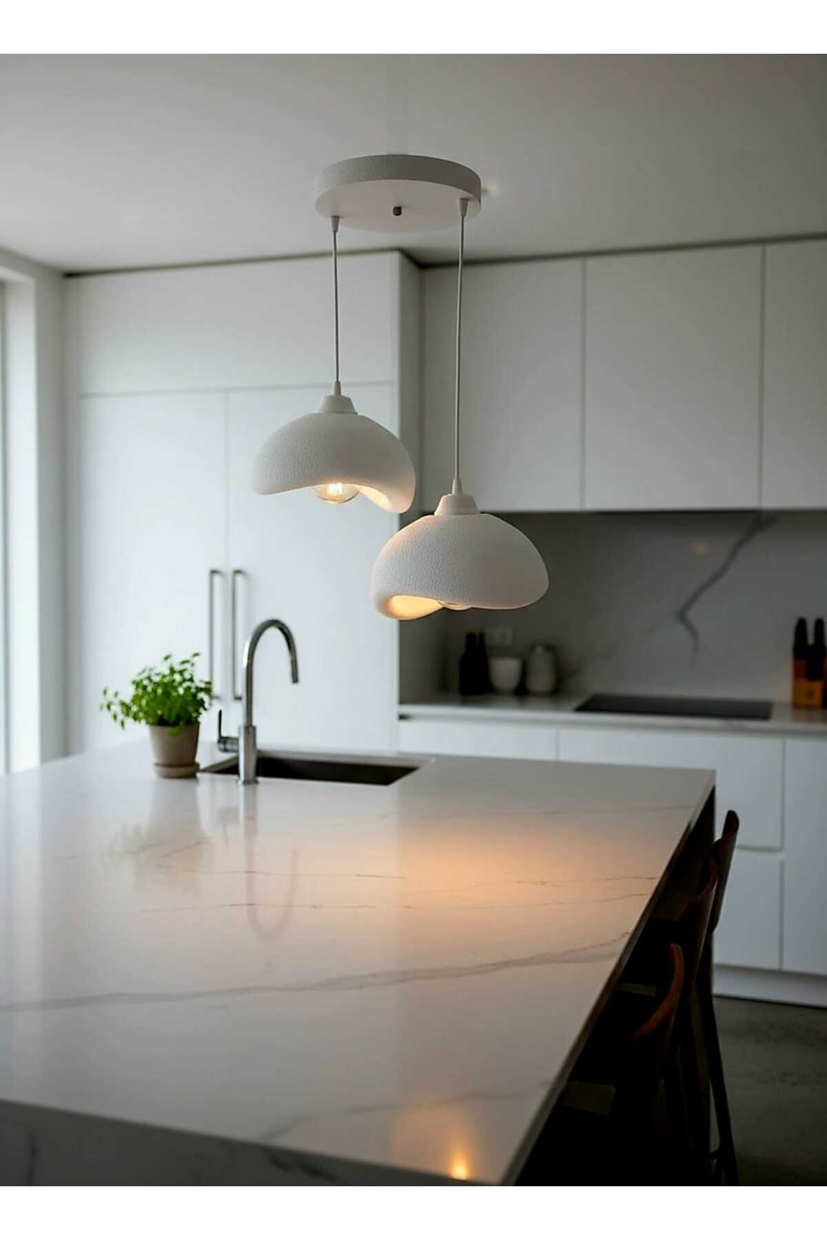 Natural Beton Görünüm 2 Li Sarkıt Avize Bohem Modern Rustik (Rustik Ampul Hediyedir.)