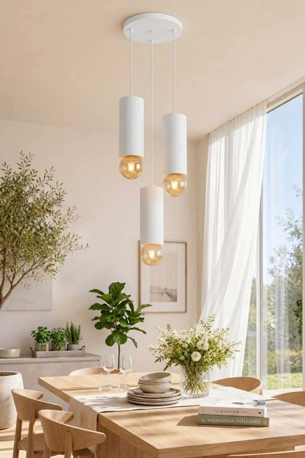 Boru Formlu Beton Görünümlü 3’lü Sarkıt Avize 22-25 cm PLA Modern Dekoratif Aydınlatma