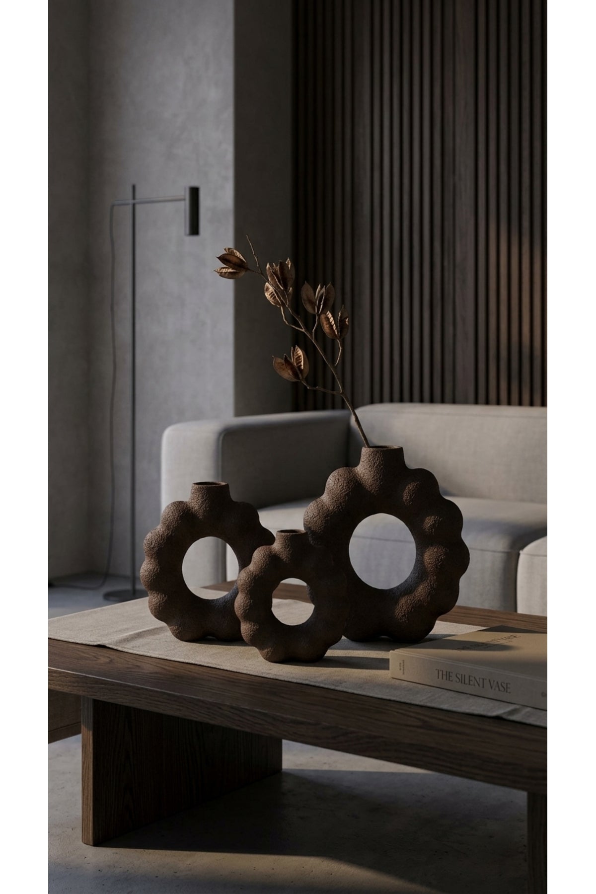 Dalgalı Donut Tasarım 3'lü Dekoratif Vazo Seti 10-15-19 cm PLA Bio-Plastik Kuru Çiçeklik ve Modern Masa Konsol Dekoru - Görsel 2