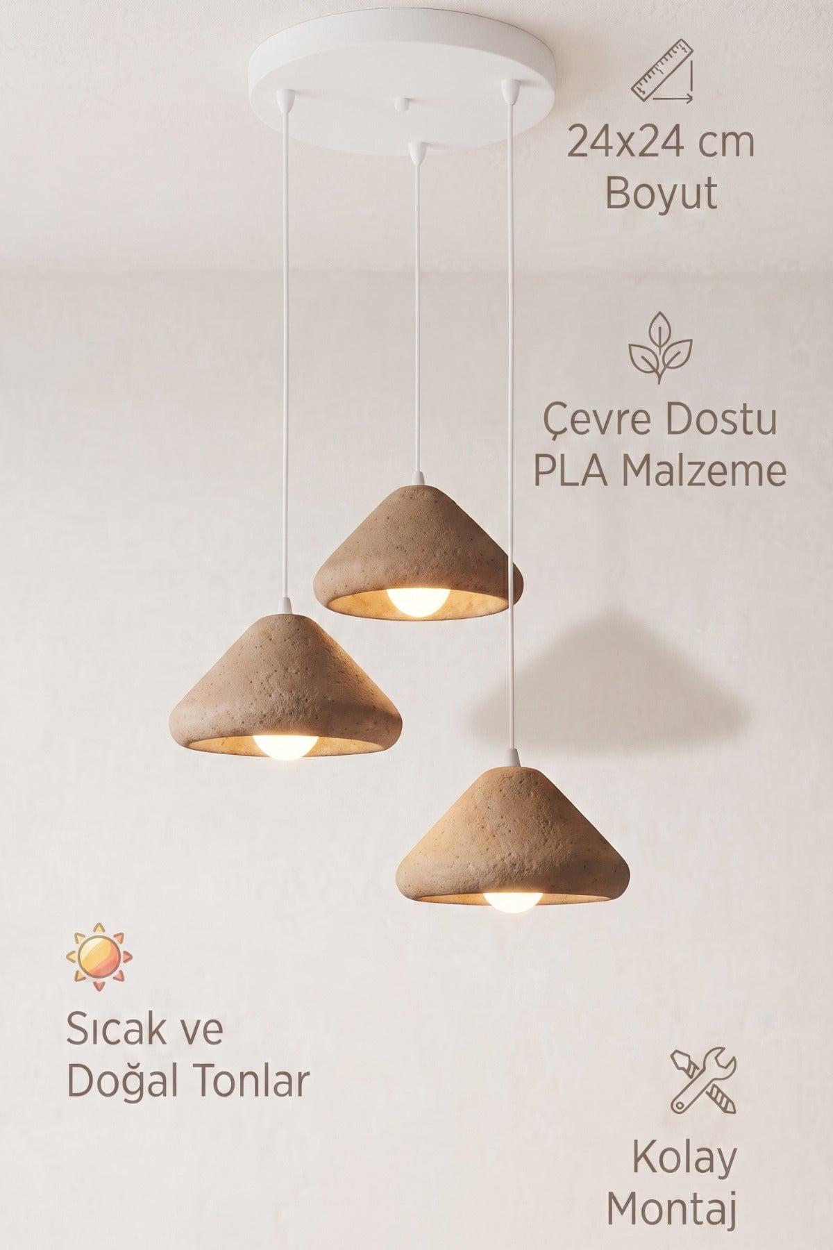 Mantar Başlıklı 3'lü Sarkıt Avize 24 x 24 Modern Tasarım Salon ve Mutfak Aydınlatma Dekoratif Sarkıt Lamba