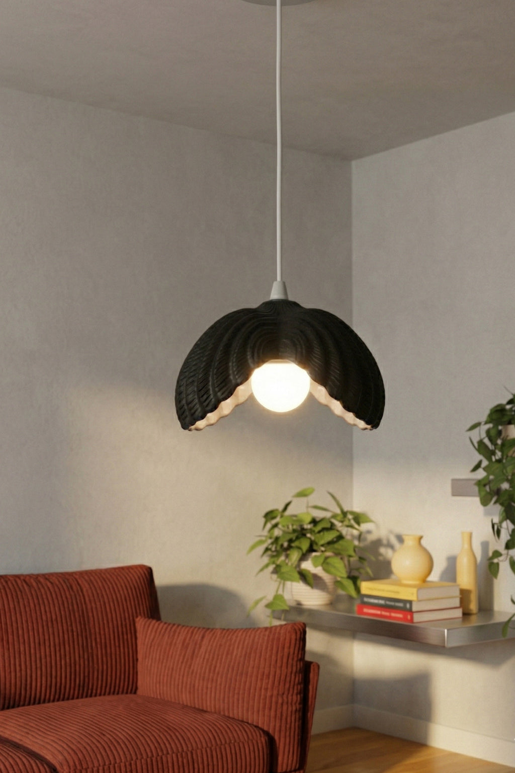 Siyah Tekli Lotus Formlu Modern Avize Salon Dayanıklı Plastik Dekoratif Sarkıt Aydınlatma