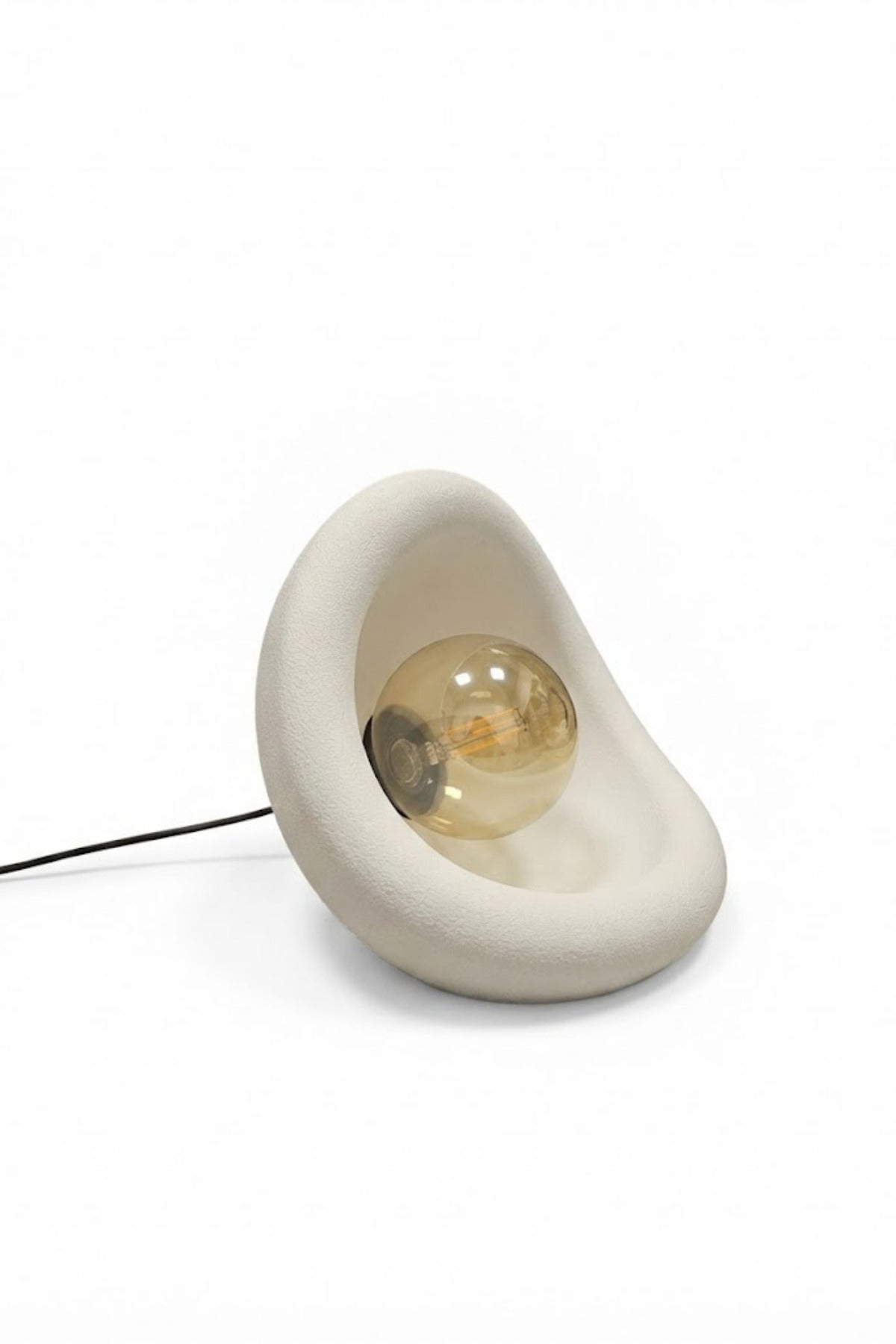 Modern Beton Dokulu Abajur | Organik Oval Gece Lambası (Masaüstü Komodin Lambası) 25 Cm