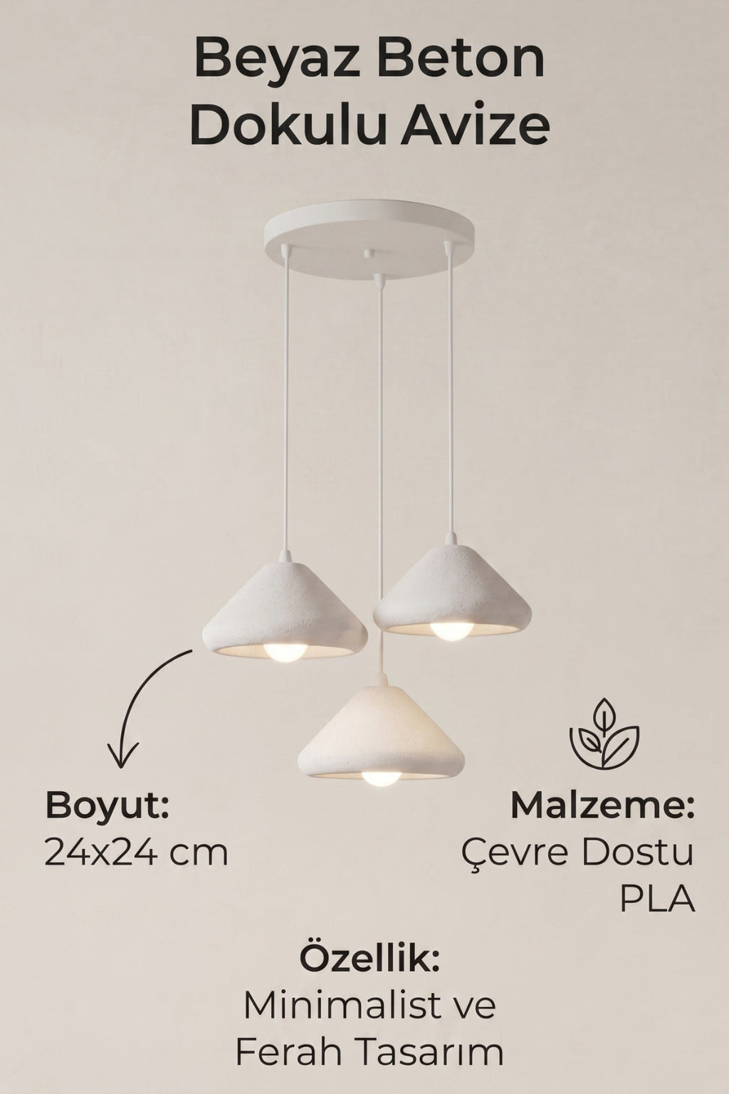 Mantar Başlıklı 3'lü Sarkıt Avize 24 x 24 Modern Tasarım Salon ve Mutfak Aydınlatma Dekoratif Sarkıt Lamba