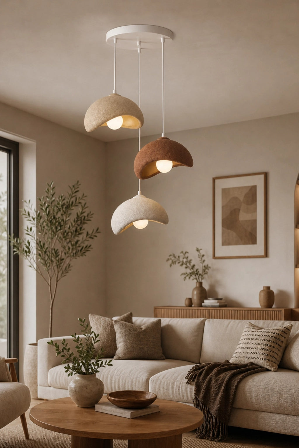 Beton Görünümlü 3'lü Sarkıt Avize 30x22cm Plastik Loft İskandinav Bohem Ayarlanabilir Yükseklik Toz Tutmaz A Sınıfı (Açık Kahve, Beyaz, Koyu Kahve)