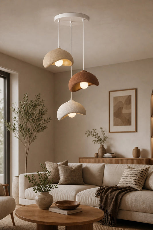 Beton Görünümlü 3'lü Sarkıt Avize 30x22cm Plastik Loft İskandinav Bohem Ayarlanabilir Yükseklik Toz Tutmaz A Sınıfı (Açık Kahve, Beyaz, Koyu Kahve)
