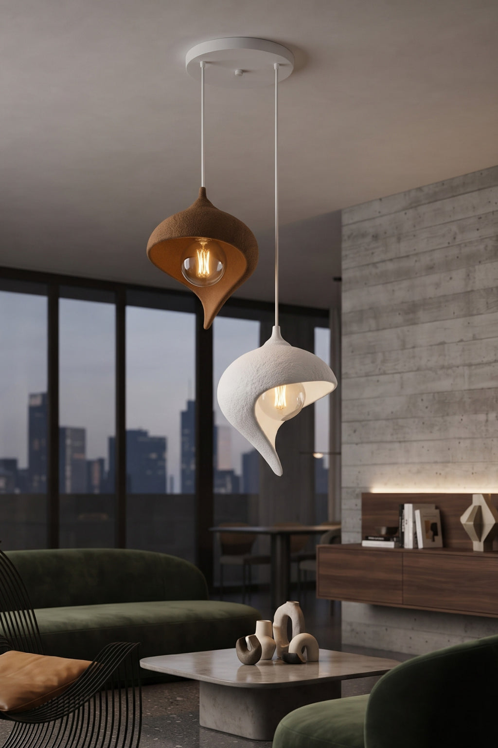 Modern Damla Formlu İkili Sarkıt Avize 30x22 cm Dekoratif Tasarım Salon ve Yatak Odası Aydınlatması