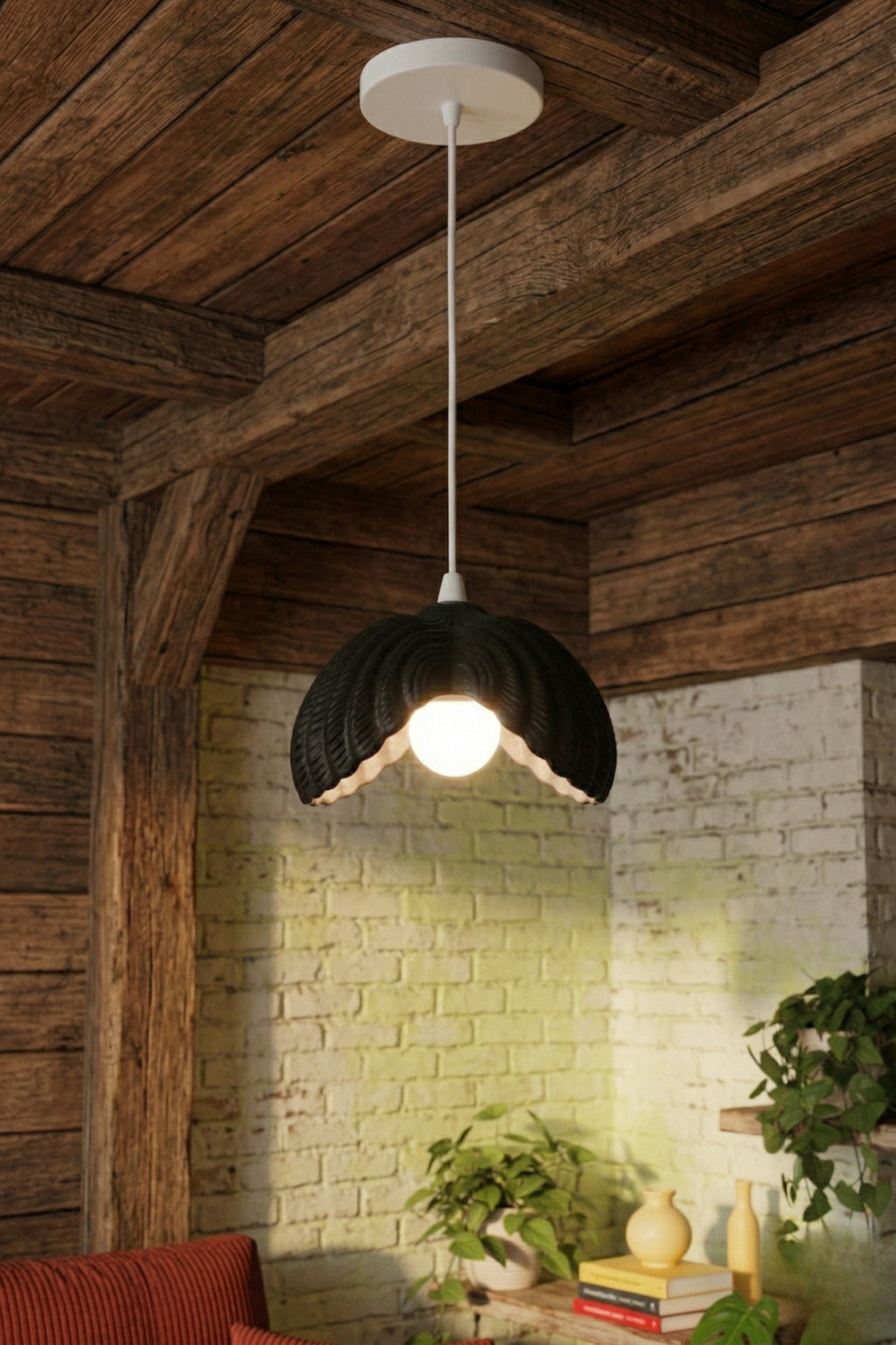 Siyah Tekli Lotus Formlu Modern Avize Salon Dayanıklı Plastik Dekoratif Sarkıt Aydınlatma
