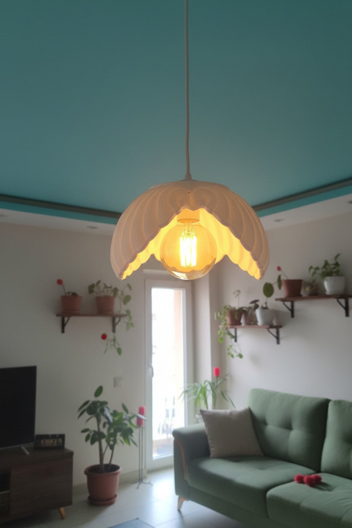 Beyaz Tekli Lotus Avize Salon Dayanıklı Plastik Dekoratif Sarkıt Aydınlatma Ayarlanabilir Kablo
