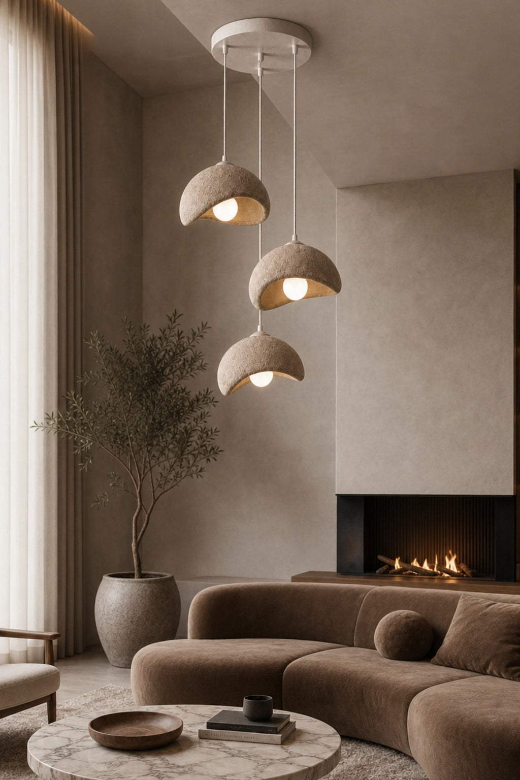 Beton Görünümlü 3'lü Sarkıt Avize 30x22cm Plastik Loft İskandinav Bohem Ayarlanabilir Yükseklik Toz Tutmaz A Sınıfı