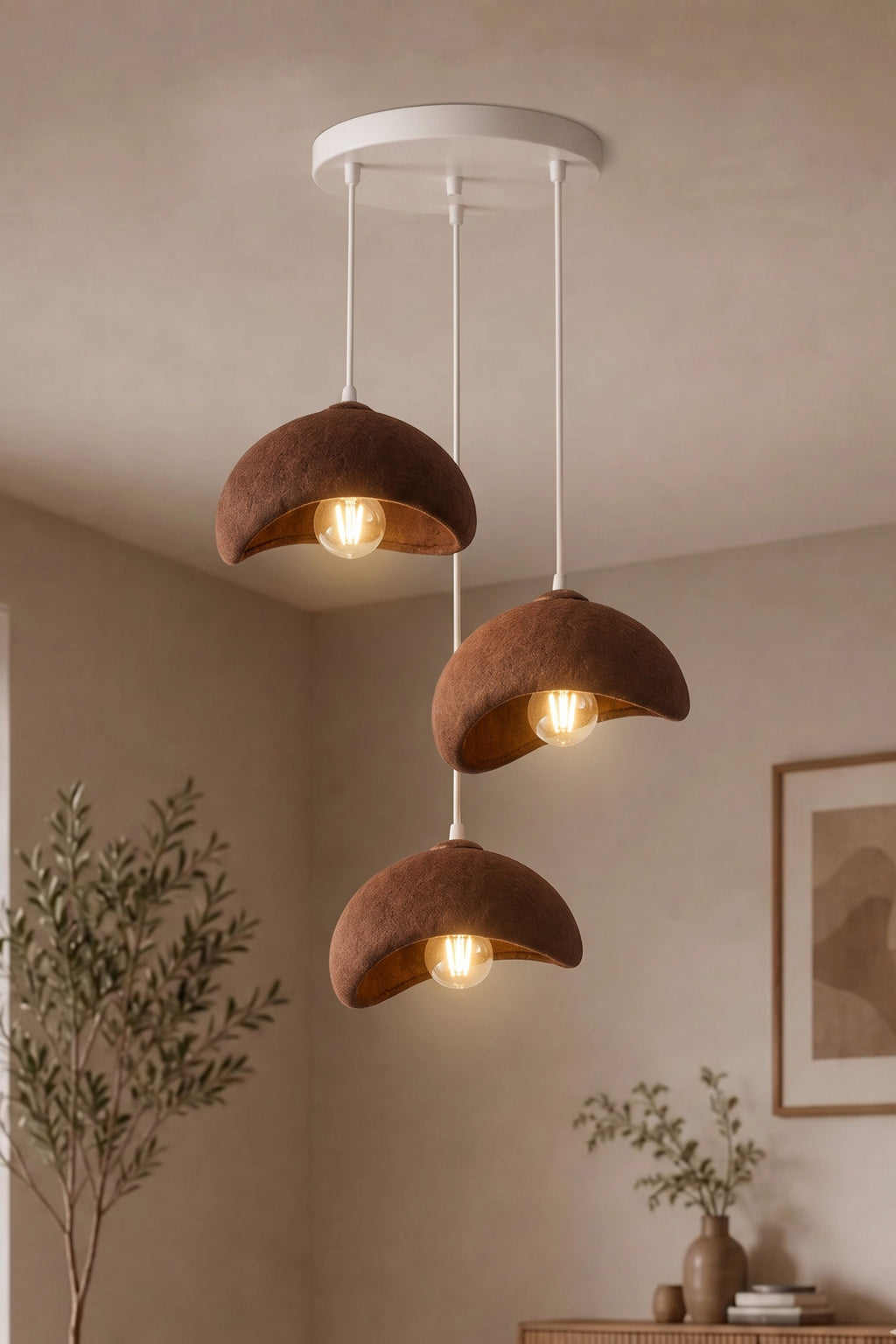 Beton Görünümlü 3 lü Dekoratif Sarkıt Avize 30x22 cm PLA Modern Ev Aydınlatması