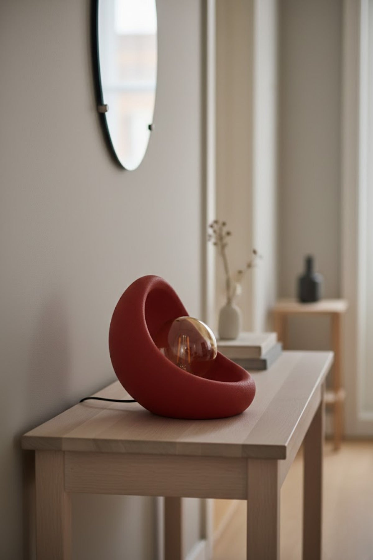 Modern Beton Dokulu Abajur | Organik Oval Gece Lambası (Masaüstü Komodin Lambası) 25 Cm