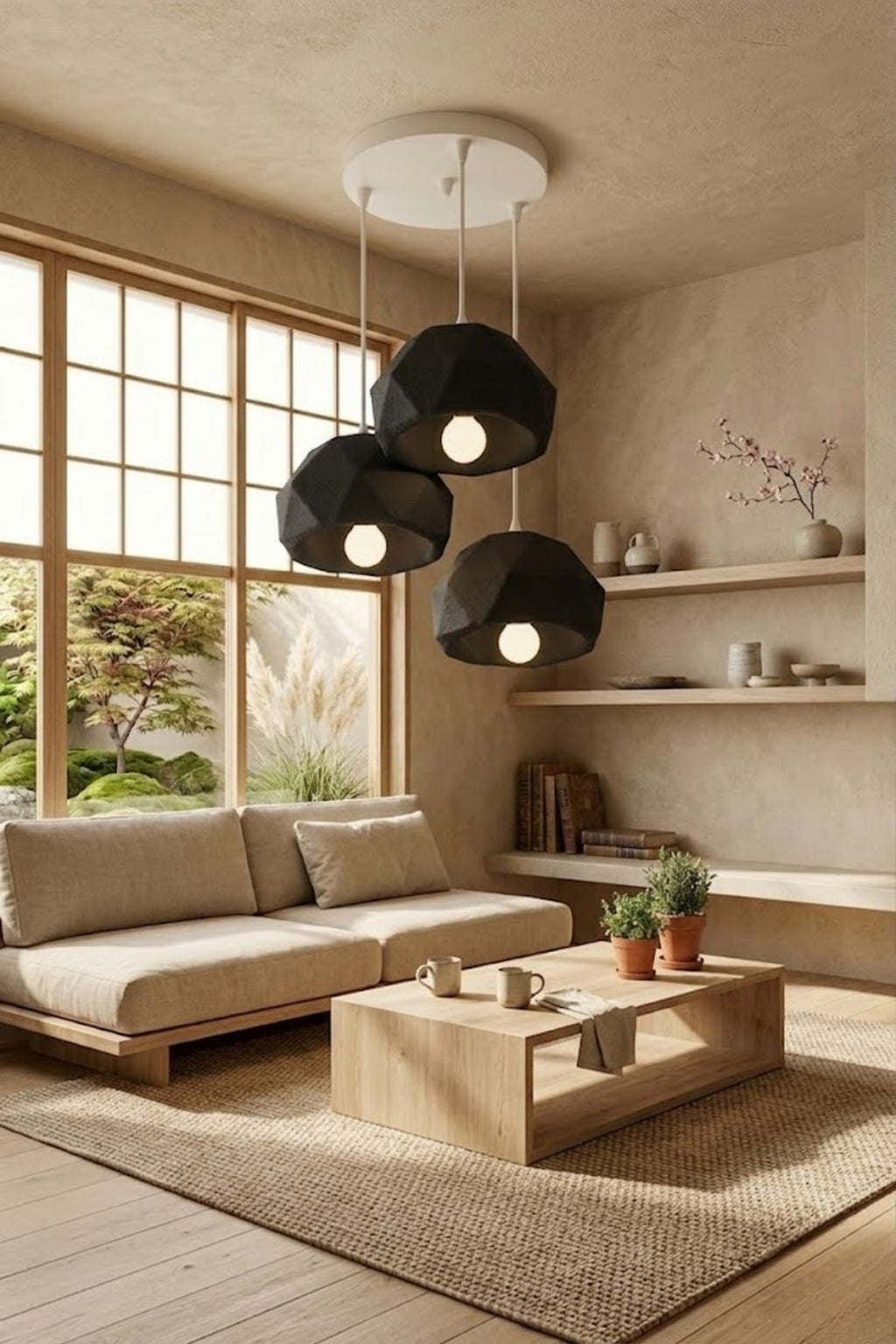Siyah 3 Lü Geometrik Avize Salon PLA Dayanıklı Dekoratif Sarkıt Aydınlatma Ayarlanabilir Kablo