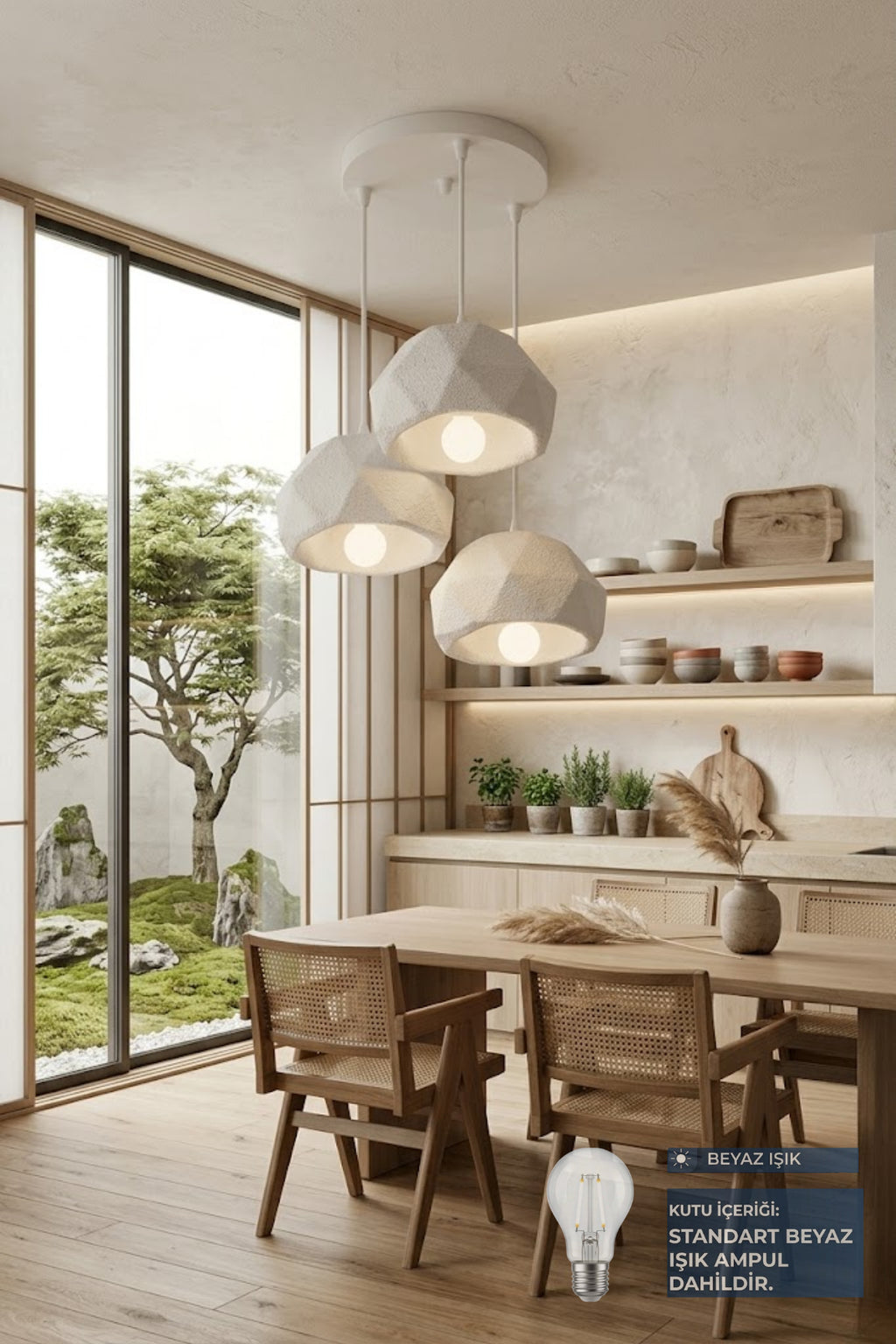 Beyaz 3 Lü Geometrik Avize Salon PLA Dayanıklı Dekoratif Sarkıt Aydınlatma Ayarlanabilir Kablo