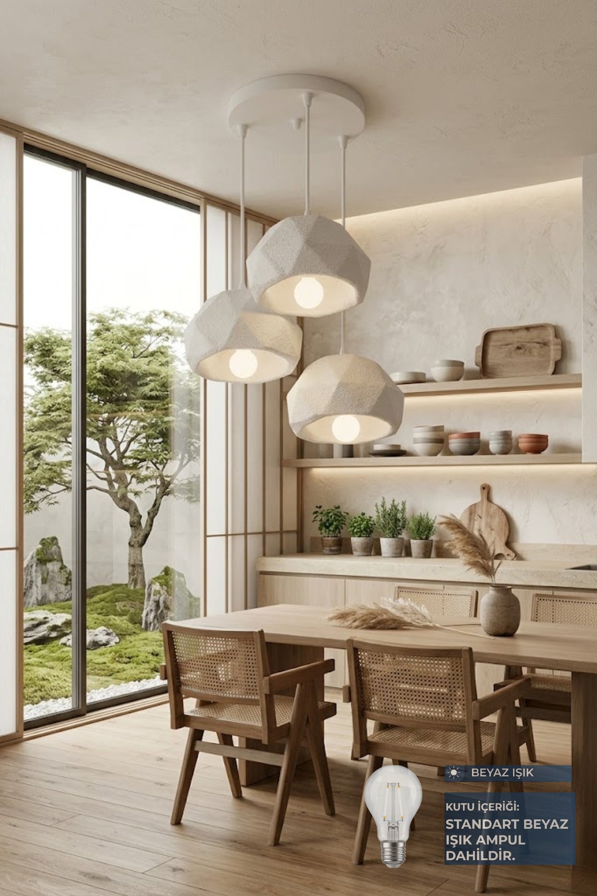 Beyaz 3 Lü Geometrik Avize Salon PLA Dayanıklı Dekoratif Sarkıt Aydınlatma Ayarlanabilir Kablo
