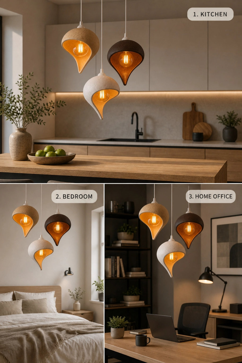Beton Görünümlü 3’lü Damla Sarkıt Avize 30x22cm Plastik Loft İskandinav Bohem Ayarlanabilir Yükseklik Toz Tutmaz A Sınıfı (Krem, Beyaz, Siyah)
