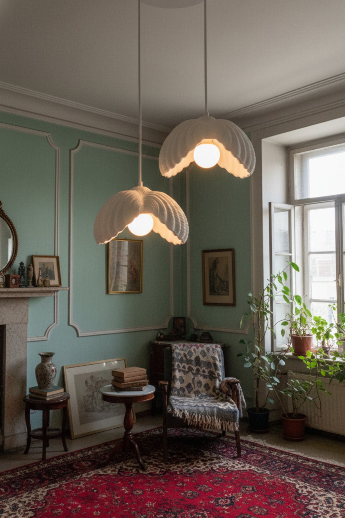 Beyaz 2 Li Lotus Formlu Avize Salon PLA Dayanıklı Sarkıt Aydınlatma Ayarlanabilir Kablo