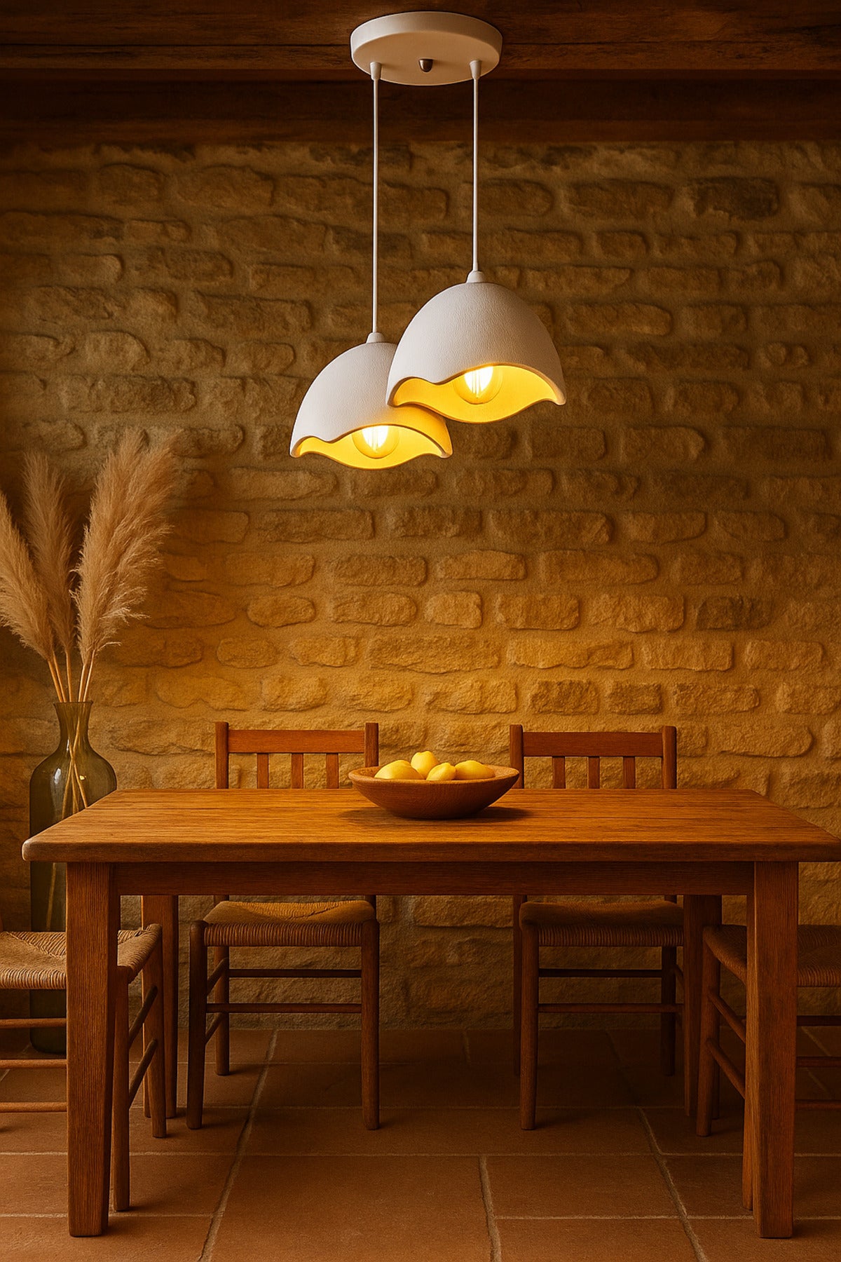 İkili Beton Görünümlü Şapka Avize Sarkıt Loft Stil Modern, Vegan, Çevre Dostu, Salon Mutfak