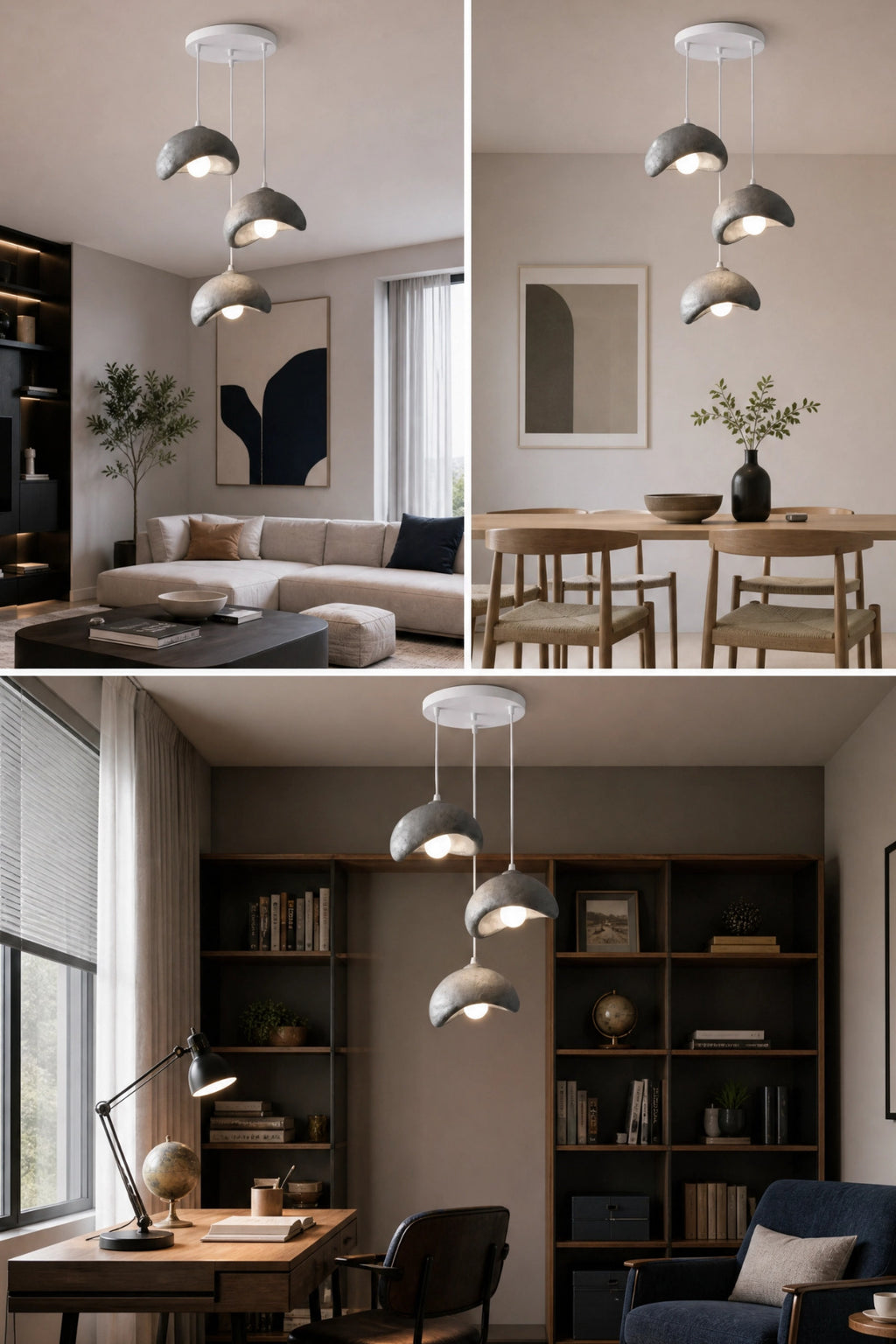 Beton Görünümlü 3 lü Dekoratif Sarkıt Avize 30x22 cm PLA Modern Ev Aydınlatması