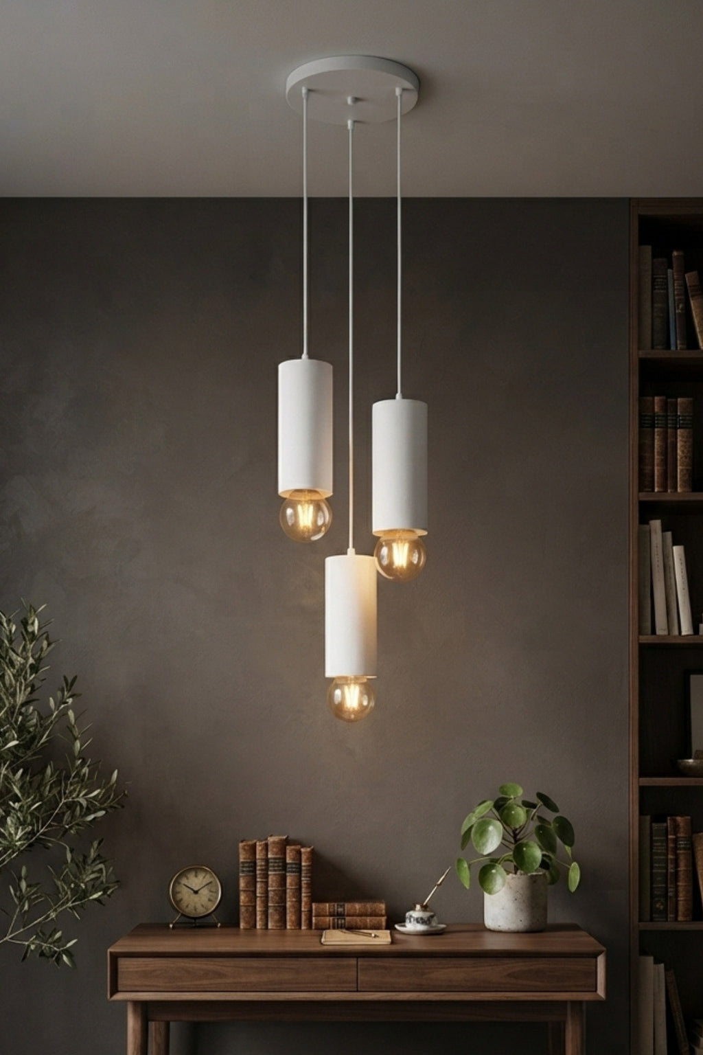 Boru Formlu Beton Görünümlü 3’lü Sarkıt Avize 22-25 cm PLA Modern Dekoratif Aydınlatma