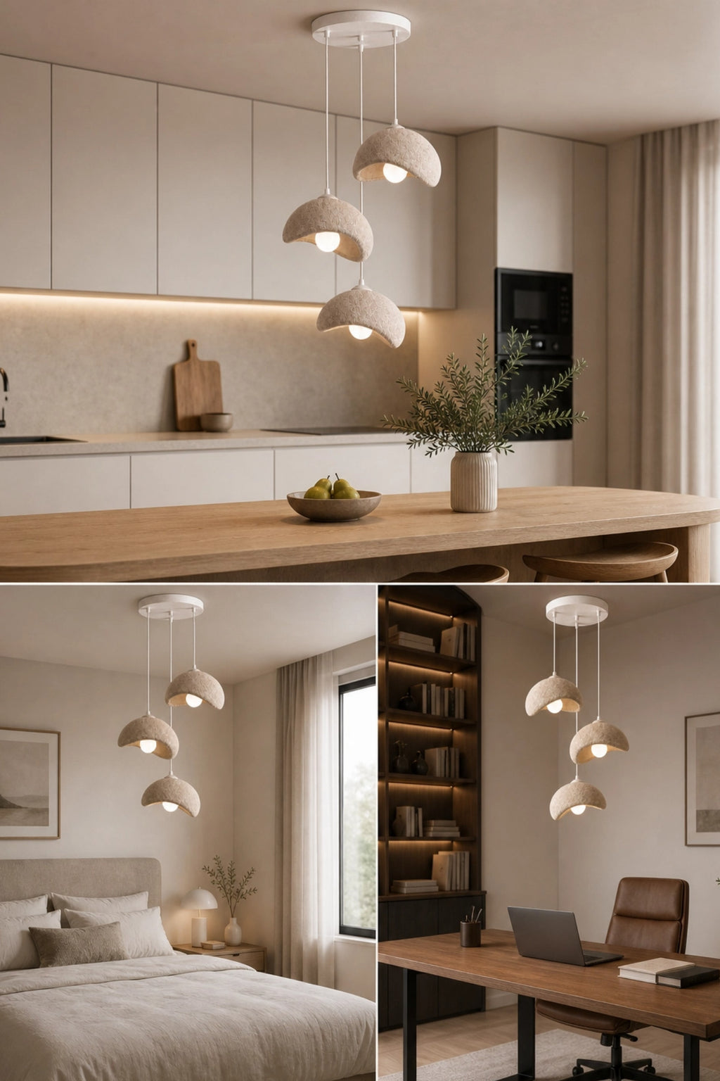 Beton Görünümlü 3'lü Sarkıt Avize 30x22cm Plastik Loft İskandinav Bohem Ayarlanabilir Yükseklik Toz Tutmaz A Sınıfı