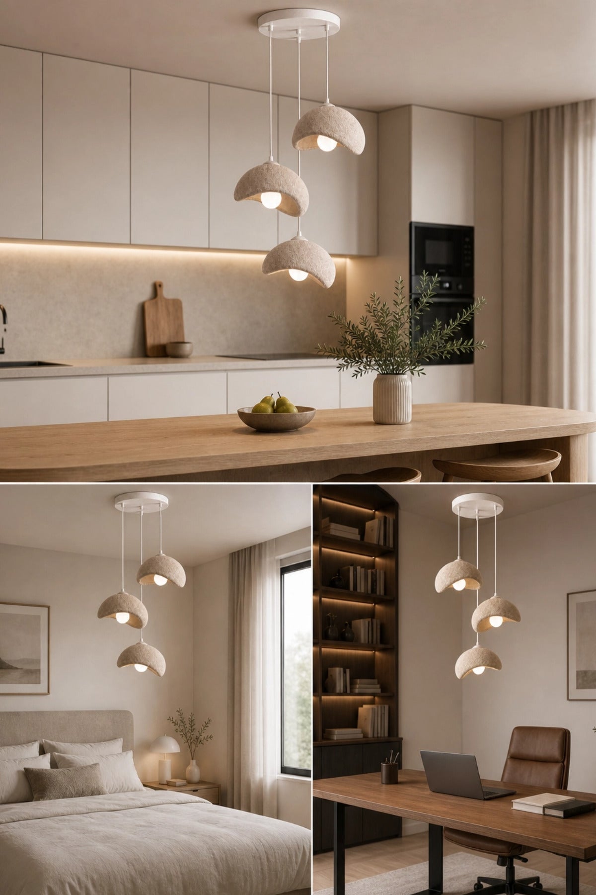 Beton Görünümlü 3'lü Sarkıt Avize 30x22cm Plastik Loft İskandinav Bohem Ayarlanabilir Yükseklik Toz Tutmaz A Sınıfı