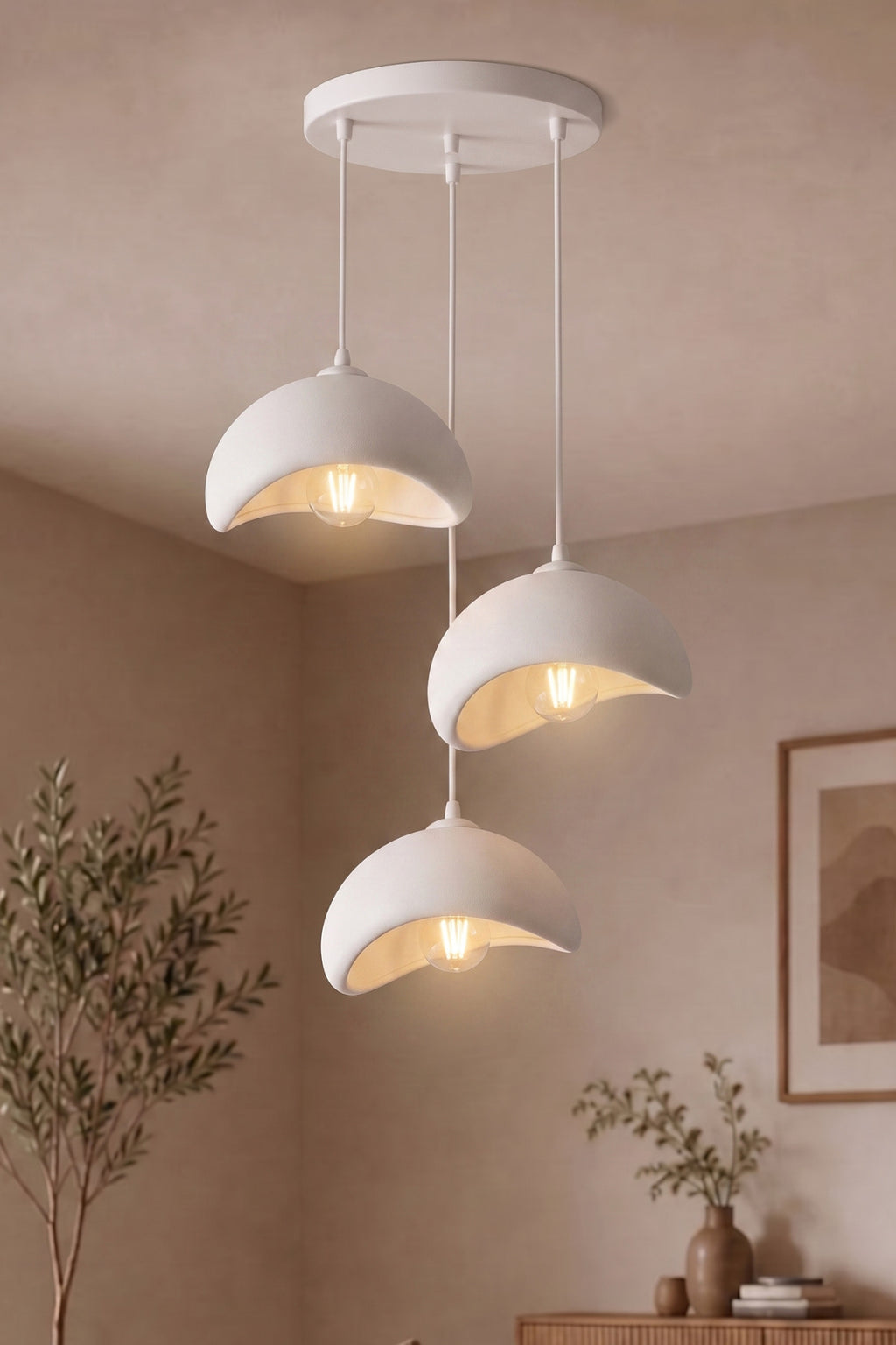 Beton Görünümlü 3 lü Dekoratif Sarkıt Avize 30x22 cm PLA Modern Ev Aydınlatması