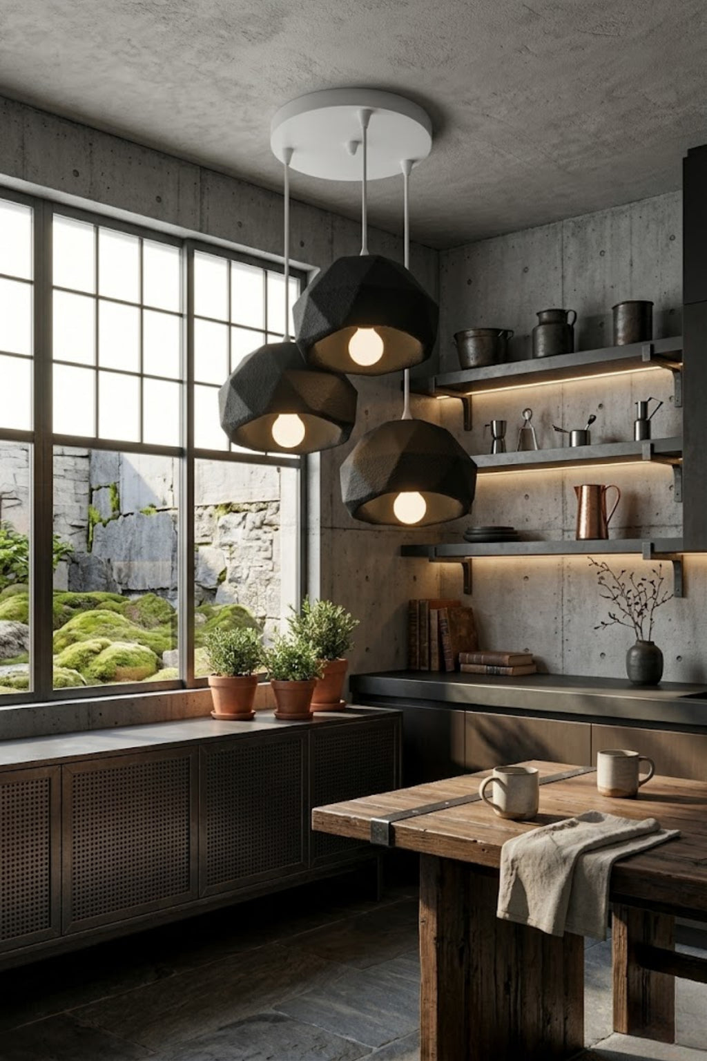 Siyah 3 Lü Geometrik Avize Salon PLA Dayanıklı Dekoratif Sarkıt Aydınlatma Ayarlanabilir Kablo
