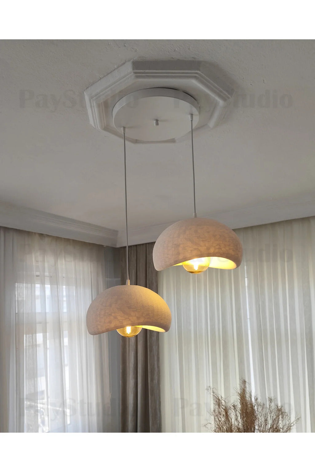 Beton Görünüm 2 Li Sarkıt Avize Bohem Modern Rustik(Rustik Ampül Hediyedir.)