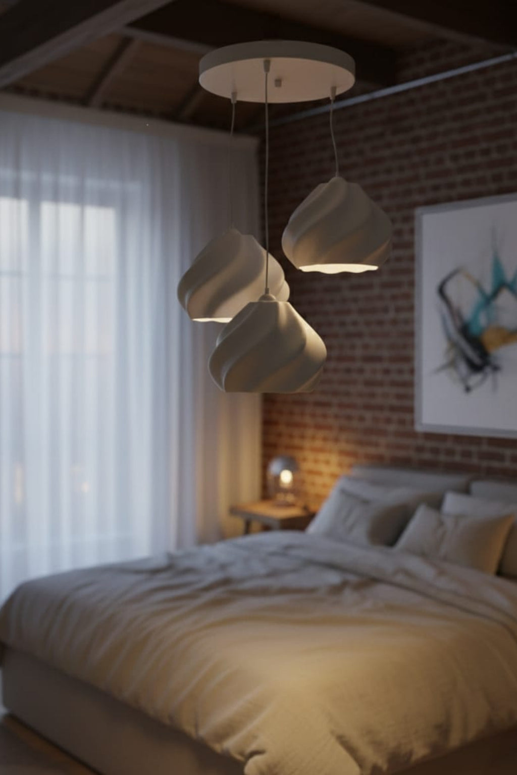 Beyaz Minimal Dalga Tasarım 3’lü Sarkıt Avize, Modern Ev Aydınlatma