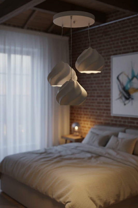 Beyaz Minimal Dalga Tasarım 3’lü Sarkıt Avize, Modern Ev Aydınlatma
