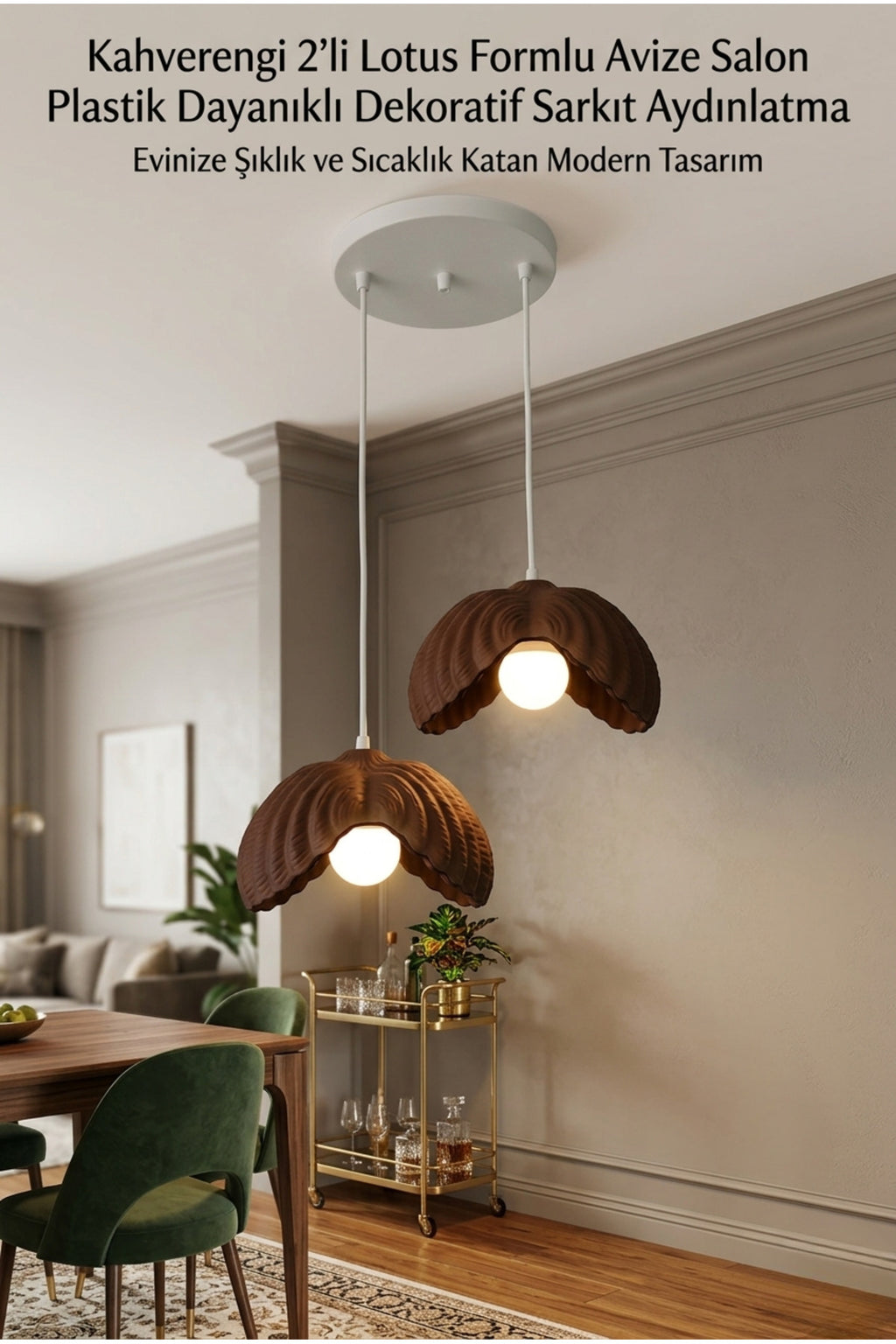 Kahverengi 2 li Lotus Formlu Avize Salon Plastik Dayanıklı Dekoratif Sarkıt Aydınlatma