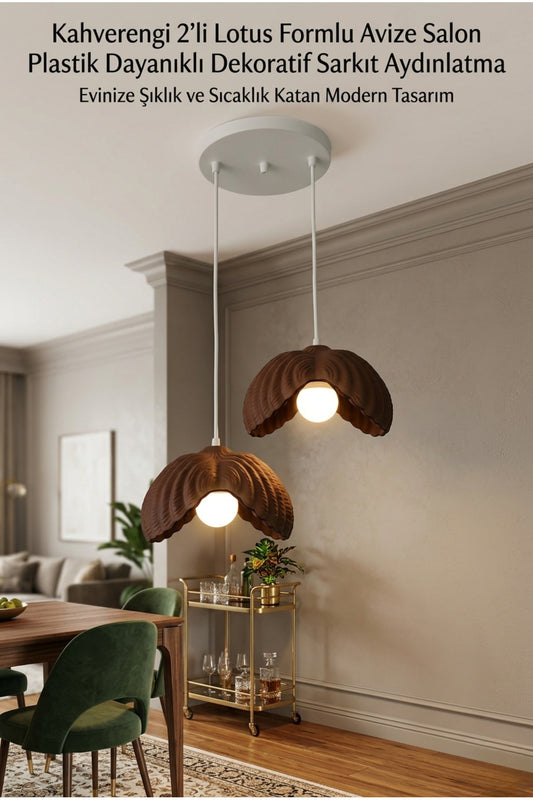 Kahverengi 2 li Lotus Formlu Avize Salon Plastik Dayanıklı Dekoratif Sarkıt Aydınlatma