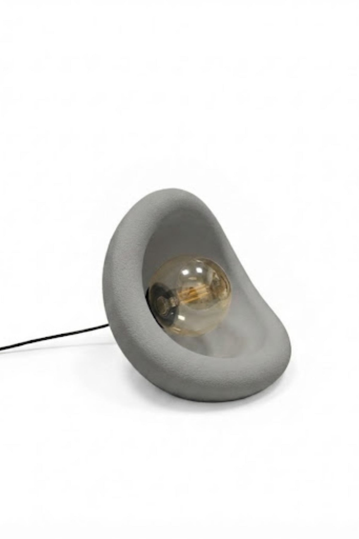 Modern Beton Dokulu Abajur | Organik Oval Gece Lambası (Masaüstü Komodin Lambası) 25 Cm